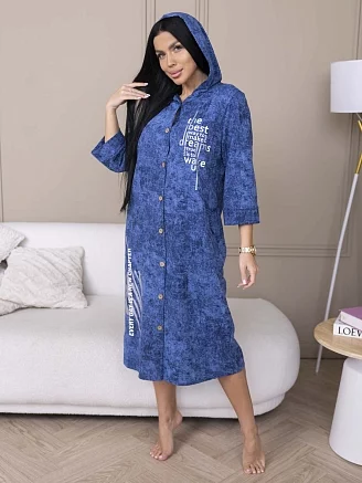 Женский халат на пуговицах мод.2196 / Темно-синий