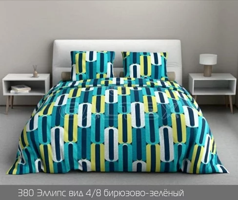 Постельное белье бязь Ф-ка Красная талка / рис. 380 Эллипс бирюзово-зеленый