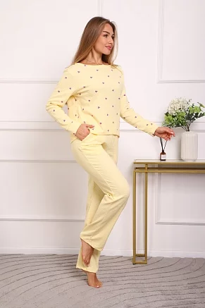 Женский костюм с брюками 88405 / желтый, фиолетовые сердца