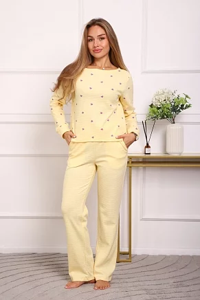 Женский костюм с брюками 88405 / желтый, фиолетовые сердца