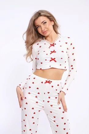 Женская пижама с брюками 5735 / бел/красн