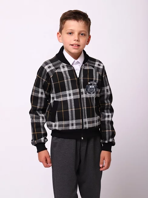 Детская толстовка на молнии "Колледж" / серая клетка