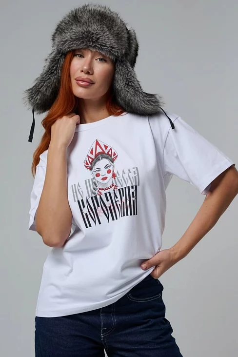 Женская футболка 8580/1 унисекс / белая+королевна