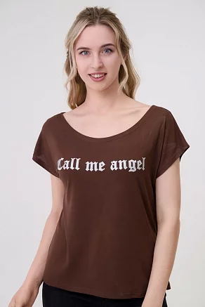 Футболка женская Лирика Call me angel / Темно-коричневый