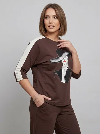 Женский костюм с брюками 52733 / коричневый