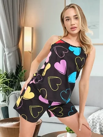 Женская пижама с шортами А-005 / Сердца