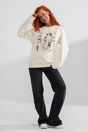 Женский свитшот 8569 / молочный+коты