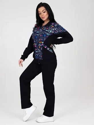 Женский костюм с брюками КФ-215 / Темно-синий, фэшн/fashion