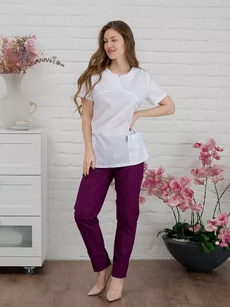 Костюм медицинский женский М-182 Тиси / белый/баклажан
