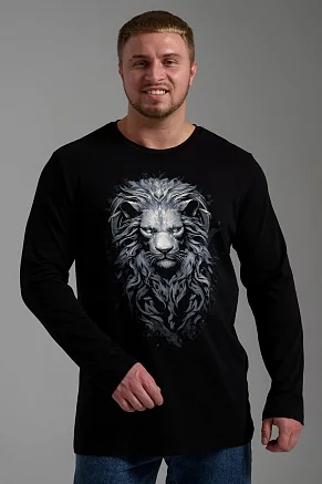 Мужская футболка с длинным рукавом 8546 / черный+глаза льва