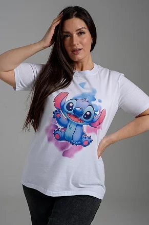 Женская футболка 8557 / белый+стич
