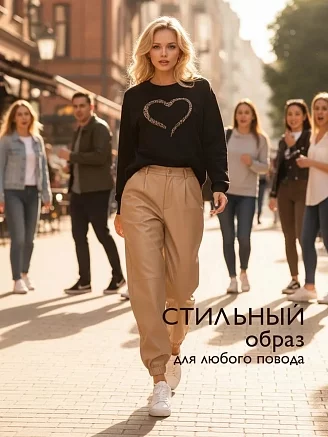 Женский свитшот оверсайз С20 / Черный (сердце, леопард)