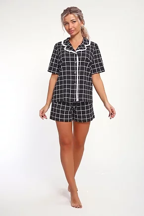 Женская пижама с шортами 85043 / черная клетка