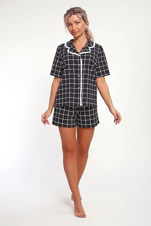Женская пижама с шортами 85043 / черная клетка
