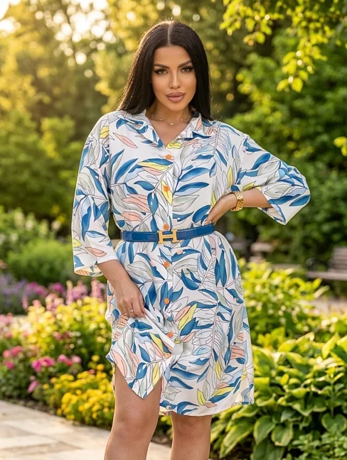 Женское платье-рубашка на пуговицах мод.2208М / Голубой