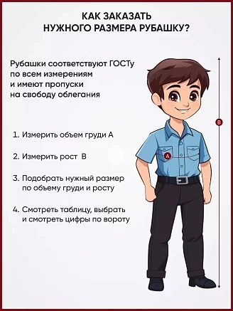 Детская рубашка кадетская (короткий рукав) / Голубой