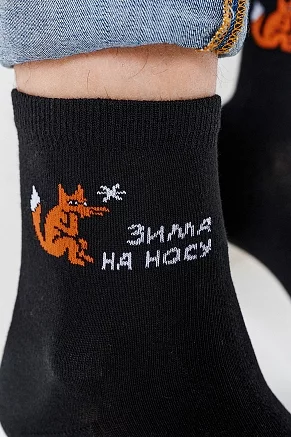 Мужские носки стандарт Зимние забавы (набор 2 пары) / черный
