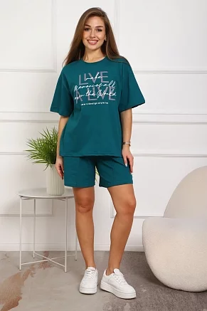 Женский костюм с шортами 20524 / изумрудный