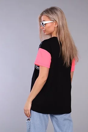Женская футболка 57032 / черный+розовый