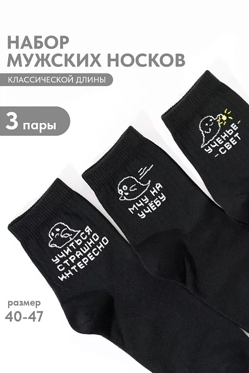 Носки мужские стандарт Мчу на учебу (набор 3 пары) / черный