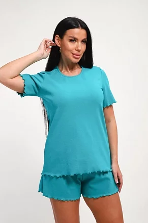 Женская пижама с шортами из рибаны / Изумрудный