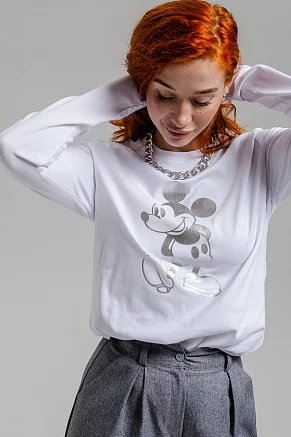 Женский лонгслив 8528/1 / белый+Микки