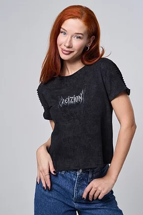 Женская футболка 7502 / черный винтаж+крылья