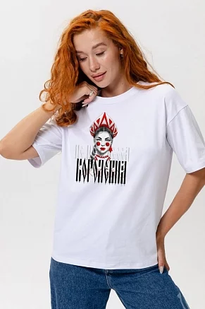 Женская футболка 8580 оверсайз / белый+королевна