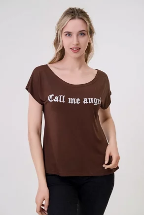 Футболка женская Лирика Call me angel / Темно-коричневый