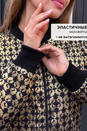 Женский бомбер на молнии 20694 / черно-золотой