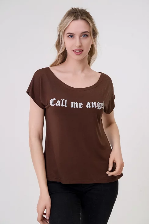 Футболка женская Лирика Call me angel / Темно-коричневый