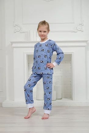 Пижама детская из джемпера и брюк из кулирки / Коровы голубой
