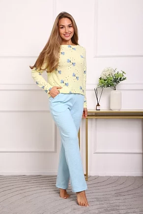 Женский костюм с брюками 88405 / желтый, стрекозы