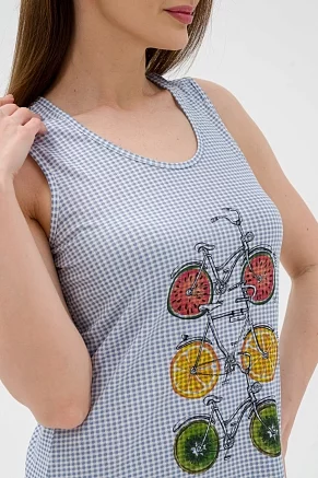 Ночная сорочка из кулирки Fruits&bikes / Клетка синяя