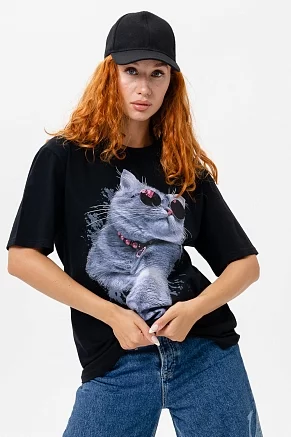 Женская футболка 8488 / кошка в очках