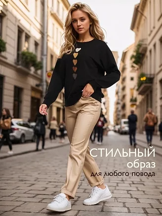 Женский свитшот оверсайз С11 / Черный (сердца)