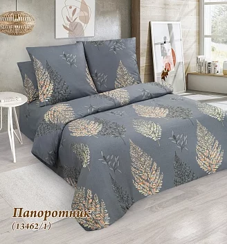 Постельное белье поплин простыня на резинке / Папоротник темный