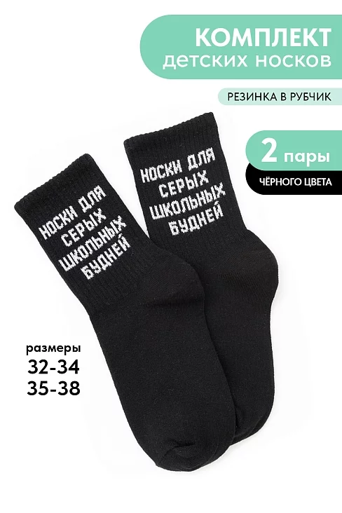 Детские носки стандарт Школьные будни (набор 2 пары) / черный