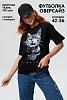 Женская футболка 8506/1 / кот+черный