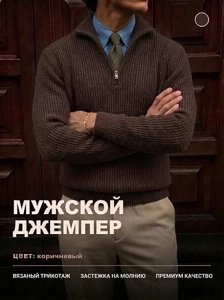 Мужской свитер на молнии 14643 / темно-коричневый