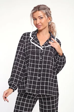 Женская пижама с брюками 85042 / черная клетка