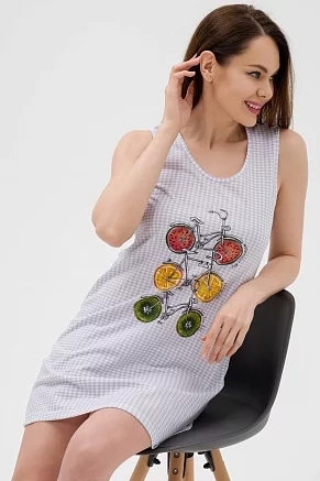 Ночная сорочка из кулирки Fruits&bikes / Клетка серая
