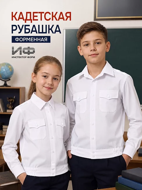 Детская рубашка кадетская (длинный рукав) / Белый