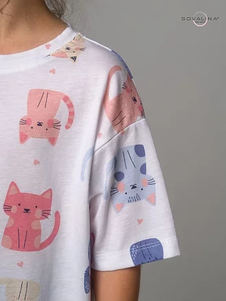 Детский костюм с легинсами Мун / котята на белом, индиго