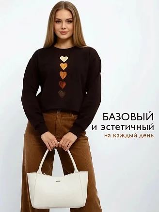Женский свитшот оверсайз С18 / Коричневый (сердца)