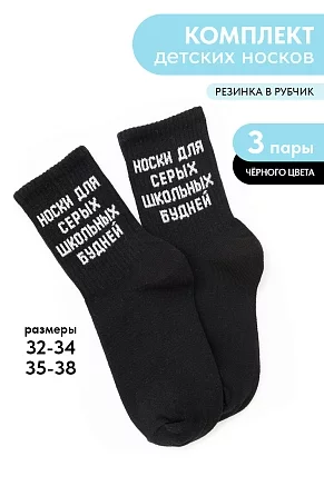 Детские носки стандарт Школьные будни (набор 3 пары) / черный