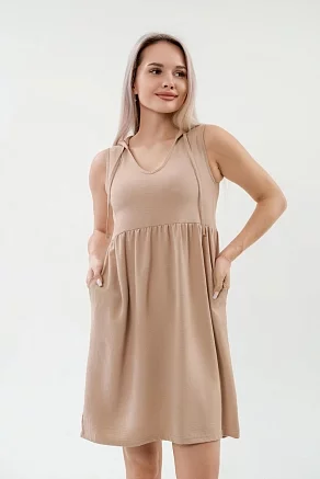 Платье с капюшоном из жатки Хлоя / Бежевый