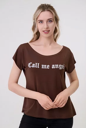 Футболка женская Лирика Call me angel / Темно-коричневый