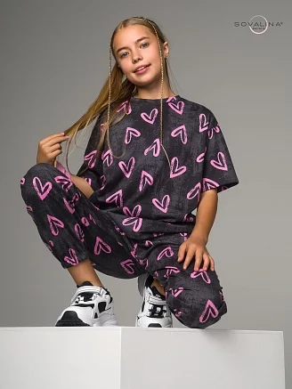 Детский костюм с брюками Daily girl / сердечная варенка графит
