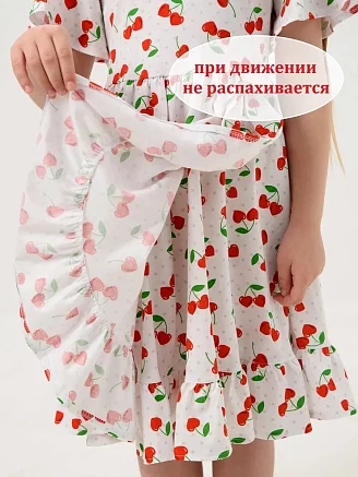 Детское платье "Мальва" / Белый, вишня